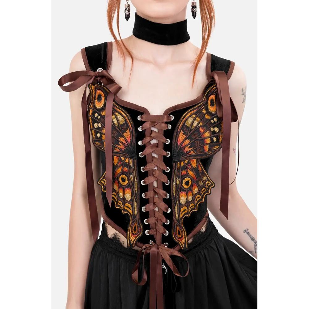 Restyle - Ignis Moth Corset top - Black/Orange